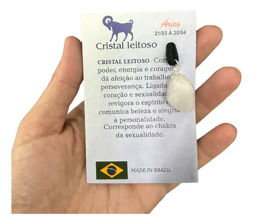 Colar De Signos Áries Pedra Pingente Cristal Leitoso Unissex 0