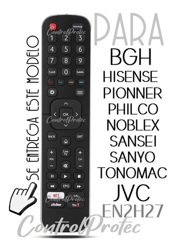 Control Remoto En2h27 Para Hisense Bgh Noblex Vusmart Tv 4k 1