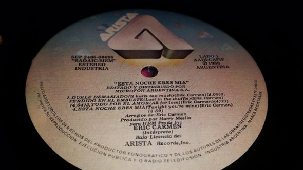 Eric Carmen Esta Noche Eres Mía Lp Vinilo Argentina 1980 1
