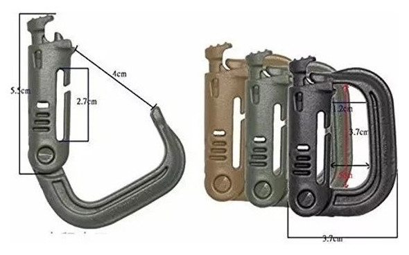 4 Ganchos Mosqueton Kaki Grimlock  Polimero Molle Tactico 1