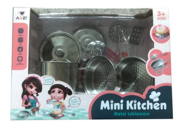 Set Cocina Ollitas Metal Juego Infantil De Oficio 8 Piezas 0