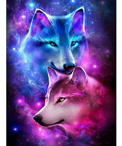 Pintura Por Diamantes Poster 5d - Lobos Galaxia 30x40 Cm 0