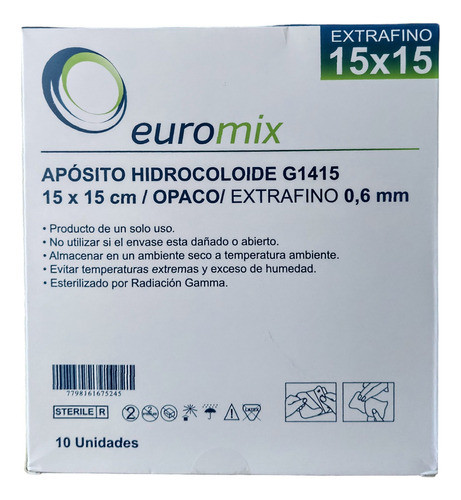 Apósitos Hidrocoloide 15x15cm Extra Fino. Euromix Caja 10u 0