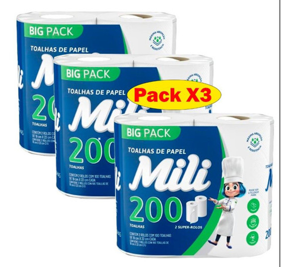 Papel Toalla Cocina Premium Mili 2 Rollos 100 Hojas  Pack X3 1