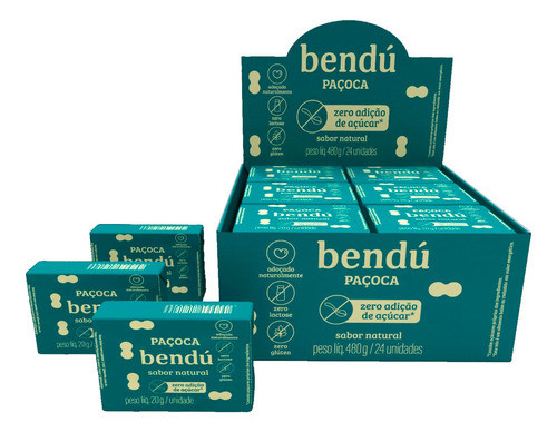 Paçoca Natutal Zero Açucar, Display Com 24 Un - Bendú 0