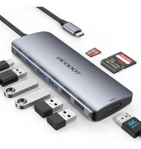 Hub Usb C, Acodot 9 En 1 Usb C A 4k @60hz Hdmi 0