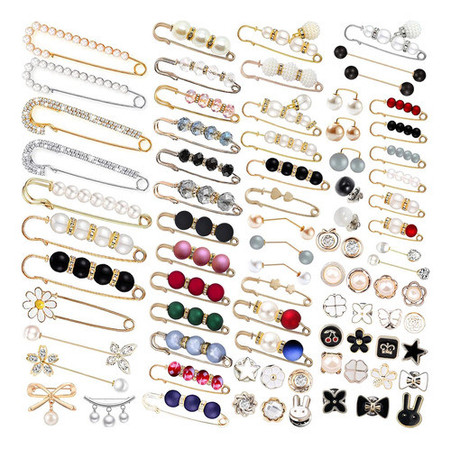 Broches De Moda Para Mujeres, 80 Piezas, Perlas Dobles Falsa 0