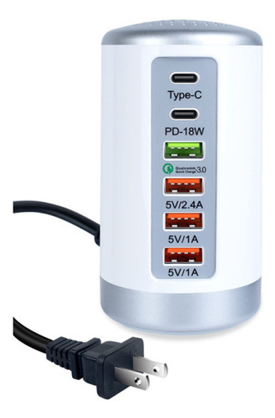 Estacin De Carga Usb C Con 6 Puertos, Cargador De Escritorio 0