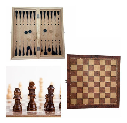 Jogo De Xadrez Damas Gamão Madeira P Viagens 29x29cm Chess 0