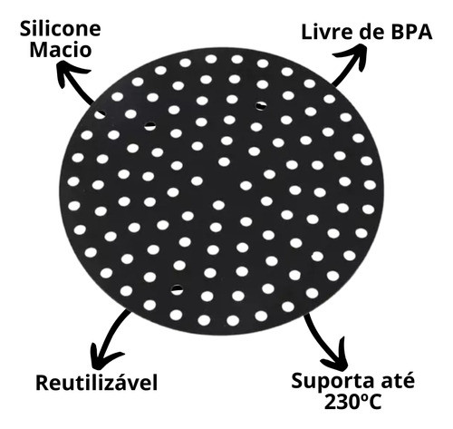 Tapete Silicone Airfryer Redondo 20x20 Cm Com Furos 1