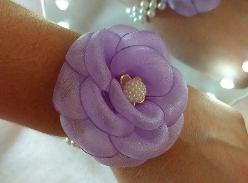 6 Corsages Lilás Tecido Organza 0