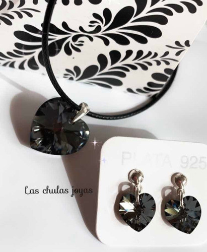 Set Corazon Swarovski- Aros Colgantes 10mm+cadena+dije 18mm 1