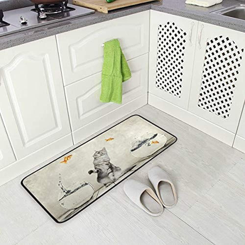 Alfombra De Cocina Moyyo Animal Gracioso Lindo Gato Pescado 1