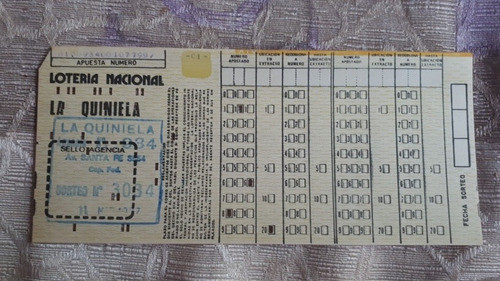 Antigua Tarjeta Loteria Nacional 1987 - Quiniela  Troquelada 0