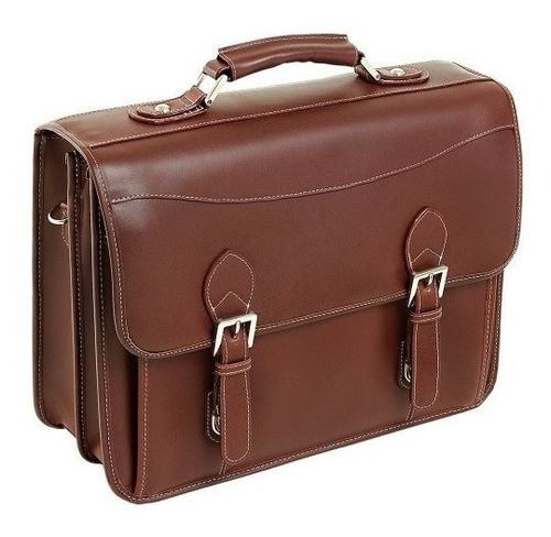Double Compartment Laptop Case Leather Mid Size Cognac 0