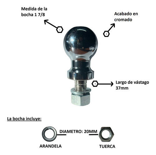 Bocha  Trailer Cromada 1.7/8 (48mm)auto 4x4 Camioneta- Roan 1