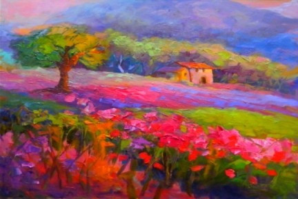 Lamina 45 X 30 Cm. - Paisaje Campestre Con Flores 0