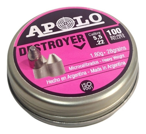 Balines Apolo Destroyer Point 1,8gr Cal 5,5mm X 100 0