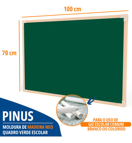 Lousa Quadro Verde Grande Mold Madeira 100x70 + Giz 1