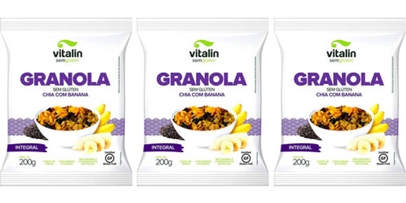 Kit 3 Granola Sem Glúten Chia Banana Vitalin 200g - Vegano 0