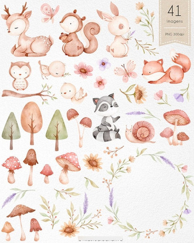 Kit Imagenes Png Cliparts Animales Del Bosque Acuarela Ni44 1
