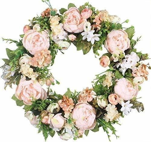 Corona De Flores De Seda - Peonias Rosas - Diametro 50cm 0
