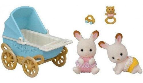 Sylvanian Gemelos Conejo Chocolate Con Cochecito 05432sy 1