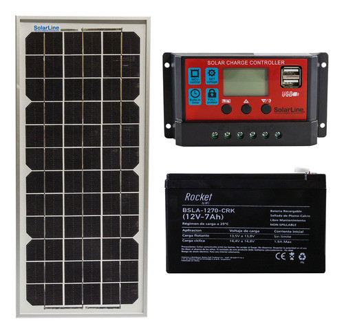 Kit Energia Panel Solar 10wp Batería 12v 7ah Regulador 10a 0