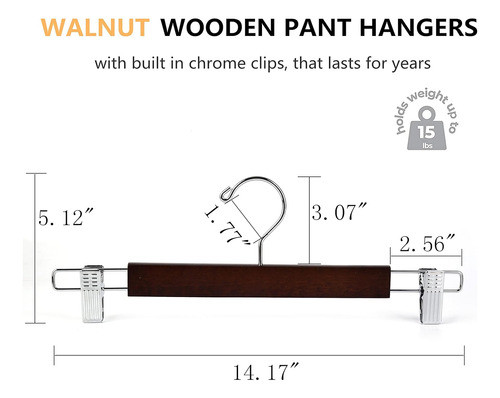 Perchas Pantalones Madera Maciza Nogal Clips 36cm 20pzas 1