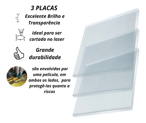 3 Placas Acrílico Cristal Transparente 100cm X 60cm 5mm 1