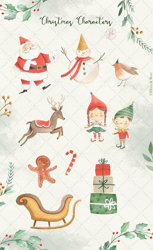 Kit Imagenes Png Cliparts Navidad Papa Noel Acuarela Fb27 1