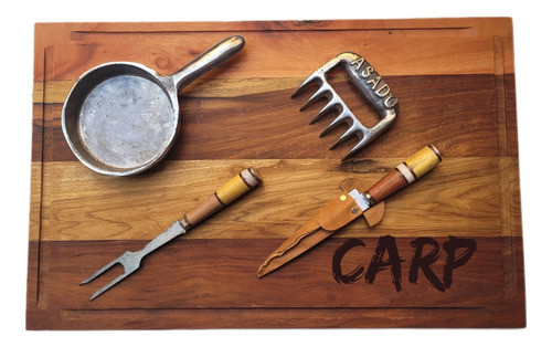Juego Parrilla Tabla 60x38cm Madera Dura Logo Laser Personal 0