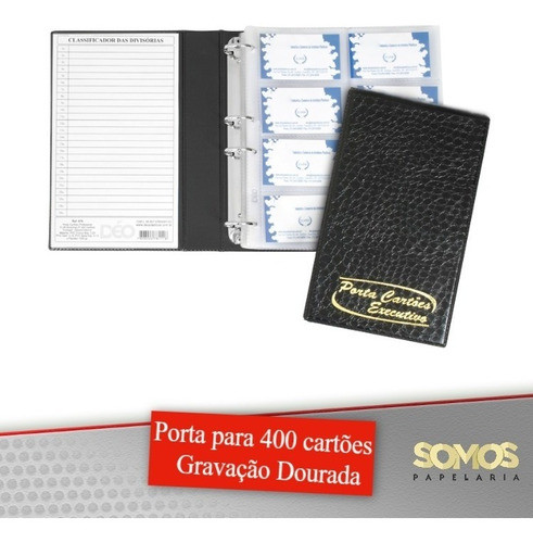 Porta Cartão Para 400 Cartões Gravação Dourado 0