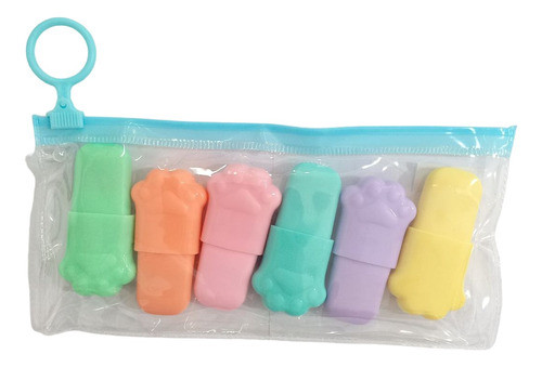 Pack 6 Resaltadores Flúor Estuche Transparente Cierre Ziploc 0