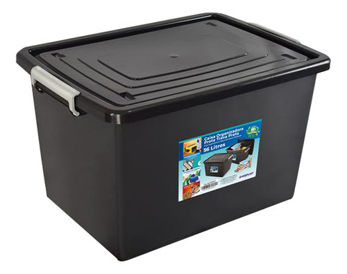 Kit 4 Caixas Organizadoras 56 Litros C/ Tampa E Trava Preta 1