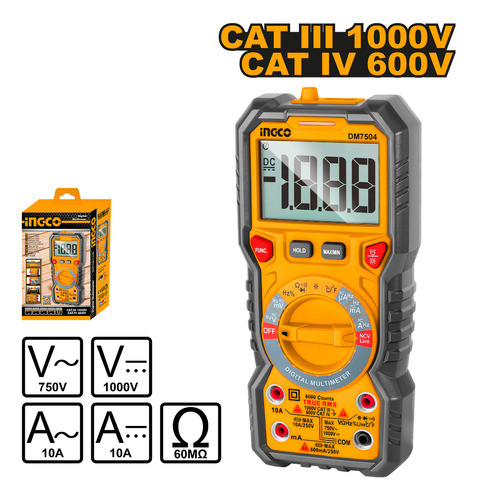 Tester Multimetro Digital Catiii 1000v Ingco Dm7504 -l N F 0