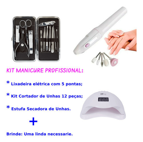 Jogo Manicure Lixa Elétrica Estufa Secagem Kit Cortador Unha 1