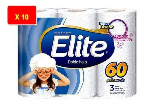 Rollo De Cocina Elite 3 X 60 Paños X 10 Paquetes 1
