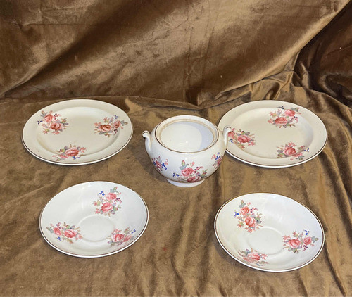 Porcelana Inglesa Wedgwood Ofetruria Floral Antigua 5 Piezas 0