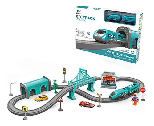 Nrbecurn Train Set Para Niños, Rieles Para Automóviles, Jugu 0