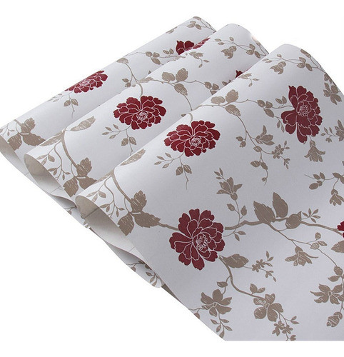 Papel Adhesivo Tapiz Pared Flores Rojas 0