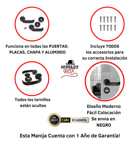 Picaporte   Bal Y 2 Bocallaves. Latina!!baño Negro 1