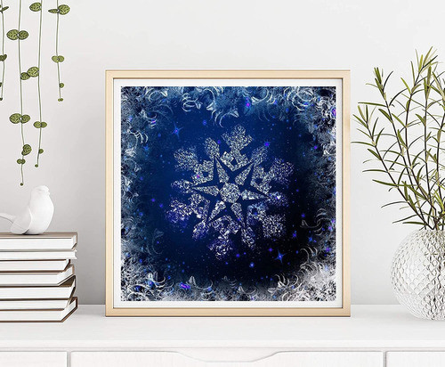 Pintura Con Diamantes 5d Copo De Nieve Azul 40x40cm Diy 1