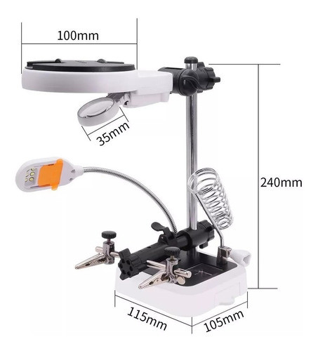 Soporte Lupa Luz Led Multipropósito C/ Base Soldador Pinzas 1