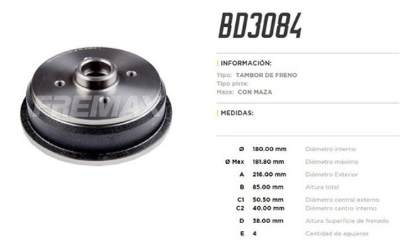 Campana De Freno Chevrolet Celta 1.0/1.4 2001- (con Maza) 0