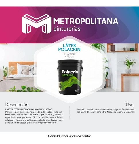 Látex Polacrin Interior Lavable Protección Superficies | 4lt 1