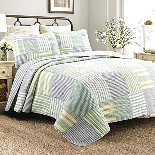 Spa Rayas Colcha De Patchwork 3 Piezas Conjunto King Size 0