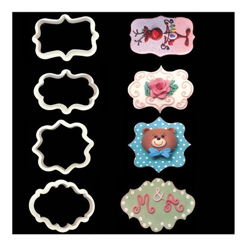 Set X4 Cortante Marco Cartel Vintage Galleta Fondant Deco 0