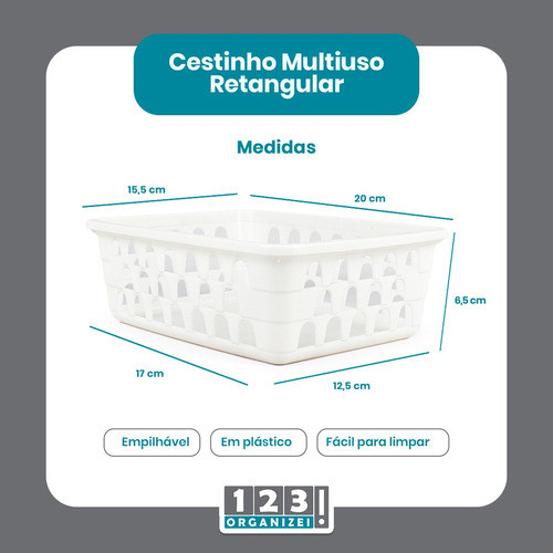 Kit 10 Cesto Multiuso Organizador Médio 20x15,5x6,5cm Branco 1