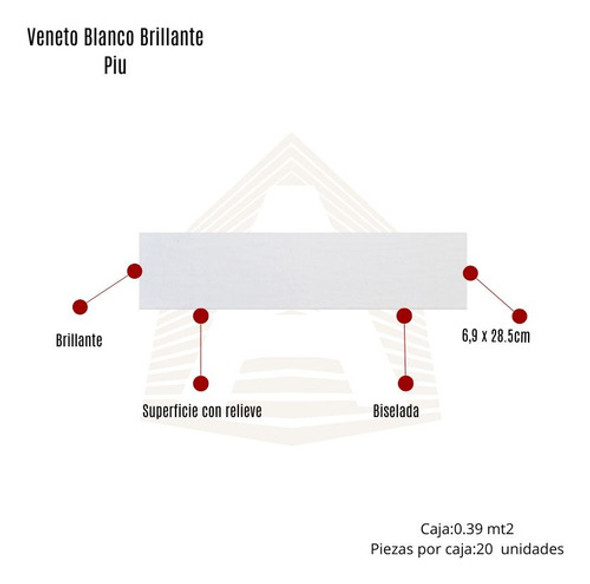 Ceramica Veneto Piú Esmaltada 7 X 28,5 Blanco Brillante 1